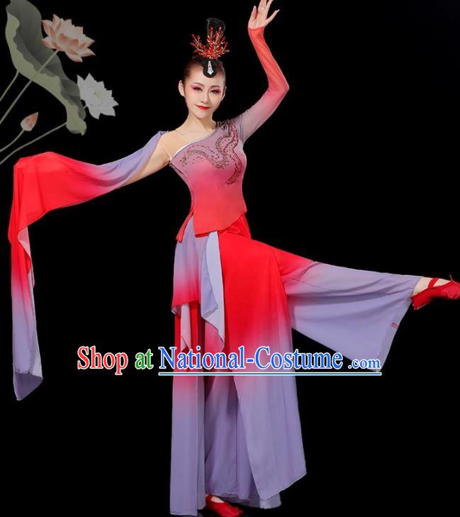 Chinese Women Solo Dance Red Outfit Classical Dance Clothing Umbrella Dance Costumes Water Sleeve Dance Garment