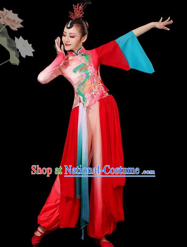 Chinese Yangko Dance Garment Women Solo Dance Red Outfit Classical Dance Clothing Umbrella Dance Costumes