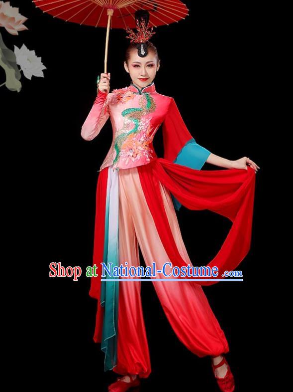 Chinese Yangko Dance Garment Women Solo Dance Red Outfit Classical Dance Clothing Umbrella Dance Costumes