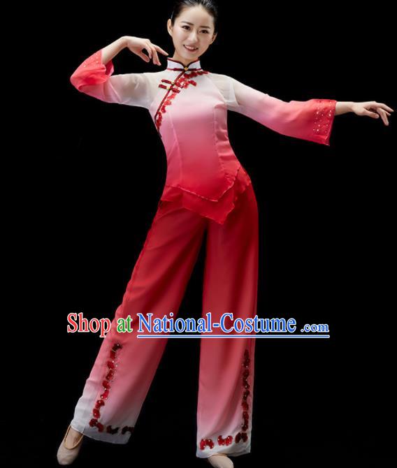 Chinese Women Fan Dance Megenta Outfit Yangko Dance Clothing Umbrella Dance Costumes Folk Dance Garment