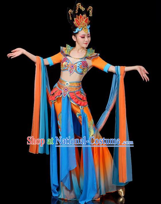 Chinese Classical Dance Costumes Flying Apsaras Dance Garment Women Group Dance Orange Outfit Thousands Hands Guanyin Dance Clothing