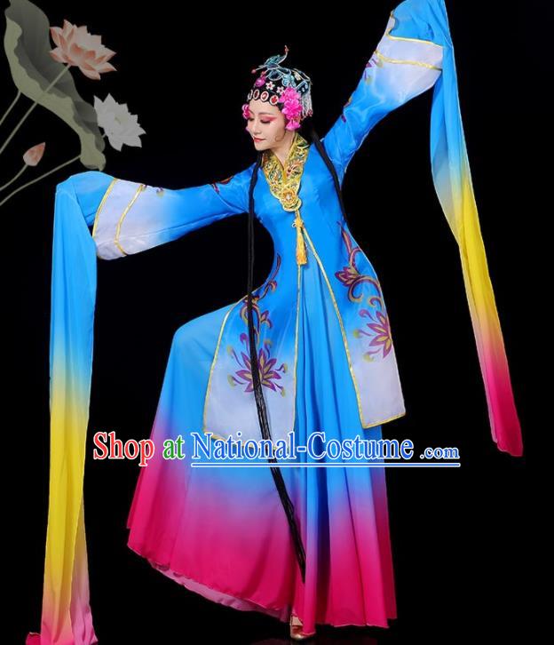 Chinese Opera Dance Clothing Classical Dance Costumes Water Sleeve Dance Garment Women Group Dance Blue Dress