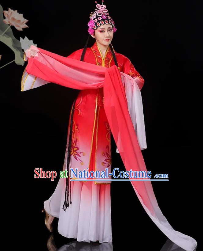 Chinese Women Group Dance Red Dress Opera Dance Clothing Classical Dance Costumes Water Sleeve Dance Garment