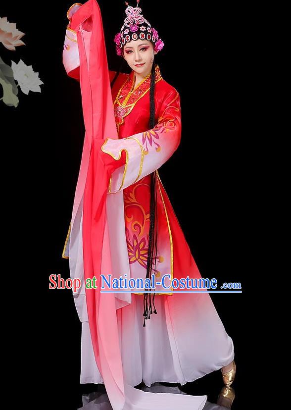 Chinese Women Group Dance Red Dress Opera Dance Clothing Classical Dance Costumes Water Sleeve Dance Garment