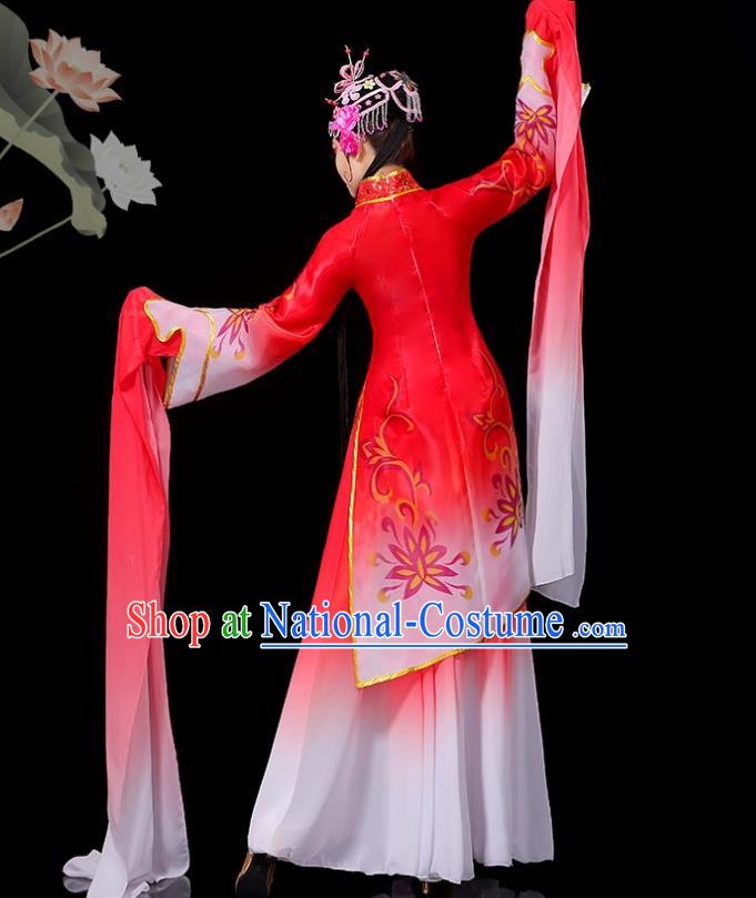 Chinese Women Group Dance Red Dress Opera Dance Clothing Classical Dance Costumes Water Sleeve Dance Garment