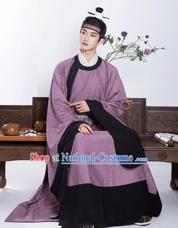 Chinese Ancient Scholar Clothing Traditional Hanfu Violet Robe Ming Dynasty Taoist Garment Costumes