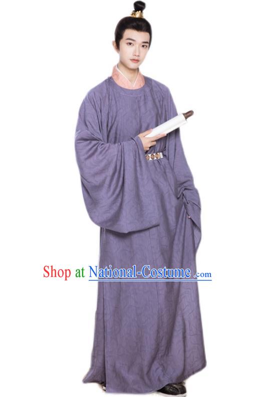 Chinese Song Dynasty Royal Prince Garment Costumes Ancient Scholar Clothing Traditional Hanfu Purple Robe for Men