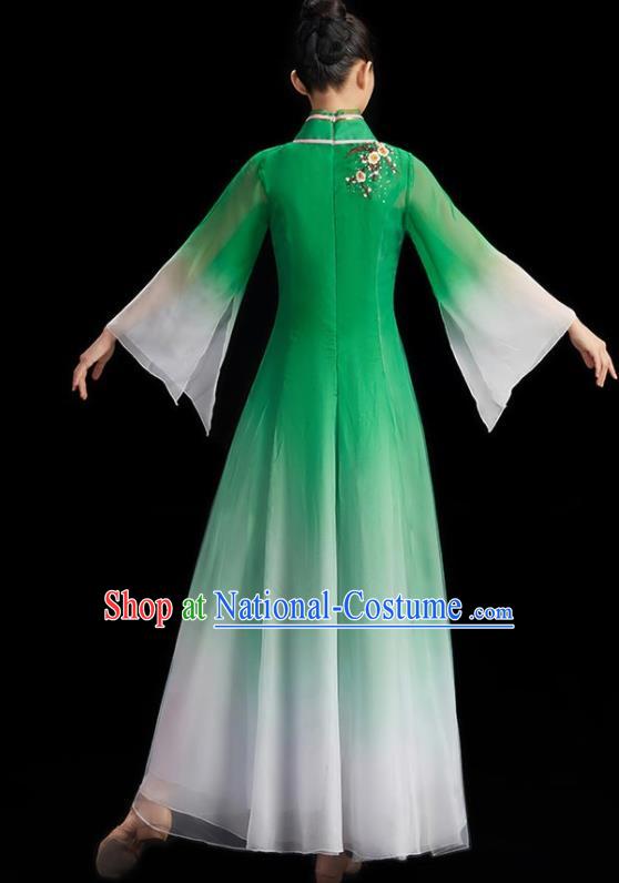 China Women Group Dance Green Dress Umbrella Dance Costume Stage Performance Garment Classical Dance Clothing