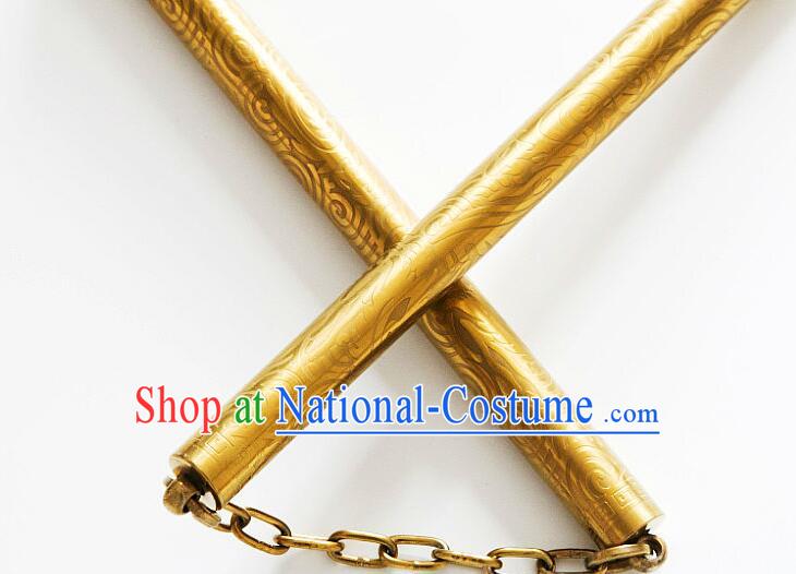 Top Stainless Steel Nunchakus Chinese Martial Arts Nunchaku Handmade Kung Fu Golden Nunchaka