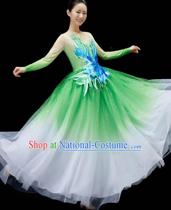 Chinese Embroidered Garment Spring Festival Gala Opening Dance Clothing Women Group Dance Costume Modern Dance Green Dance