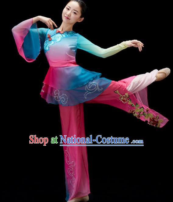 Chinese Umbrella Dance Clothing Women Group Dance Costume Folk Dance Outfit Yangko Dance Garment