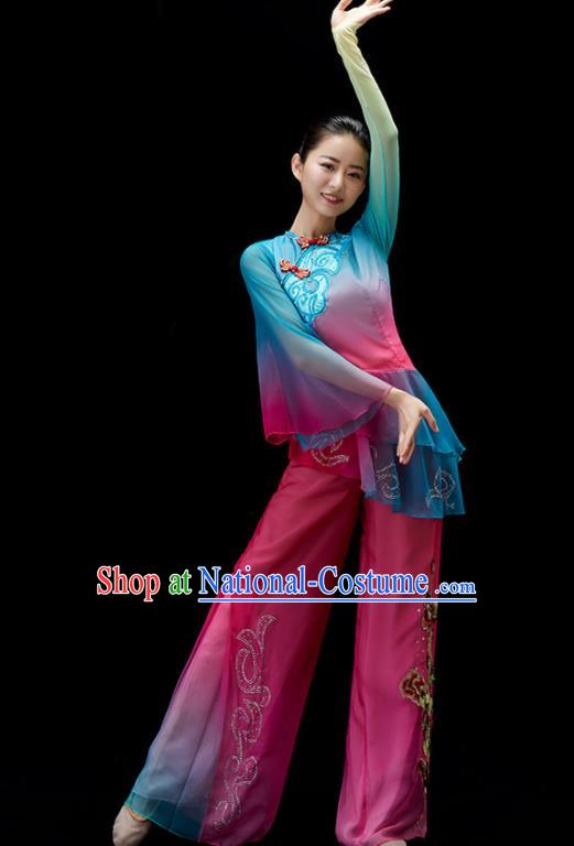 Chinese Umbrella Dance Clothing Women Group Dance Costume Folk Dance Outfit Yangko Dance Garment