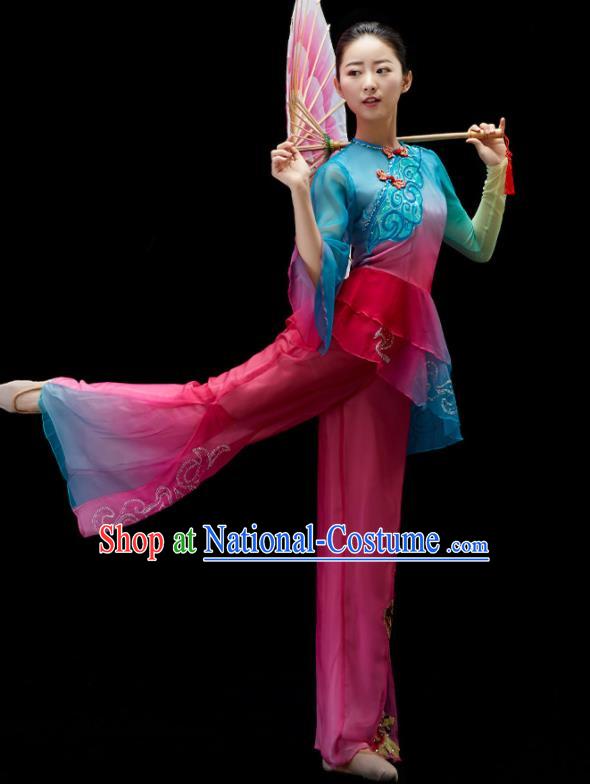 Chinese Umbrella Dance Clothing Women Group Dance Costume Folk Dance Outfit Yangko Dance Garment