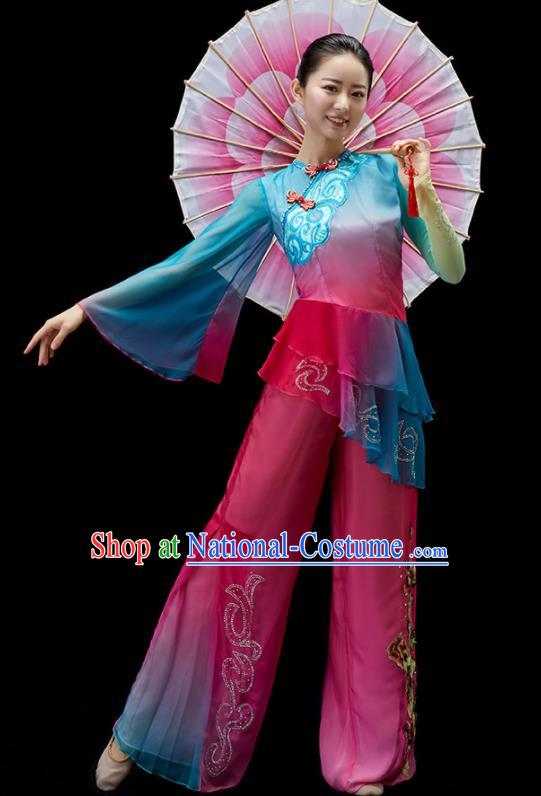 Chinese Umbrella Dance Clothing Women Group Dance Costume Folk Dance Outfit Yangko Dance Garment