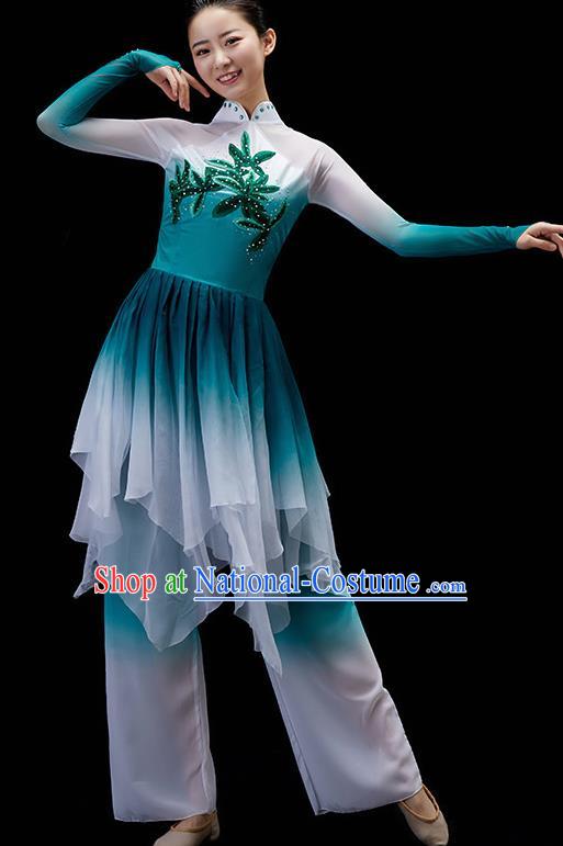 Chinese Yangko Dance Garment Umbrella Dance Clothing Women Group Dance Costume Folk Dance Blue Outfit