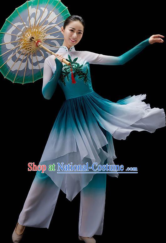 Chinese Yangko Dance Garment Umbrella Dance Clothing Women Group Dance Costume Folk Dance Blue Outfit