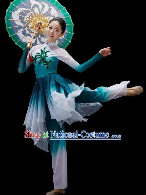 Chinese Yangko Dance Garment Umbrella Dance Clothing Women Group Dance Costume Folk Dance Blue Outfit