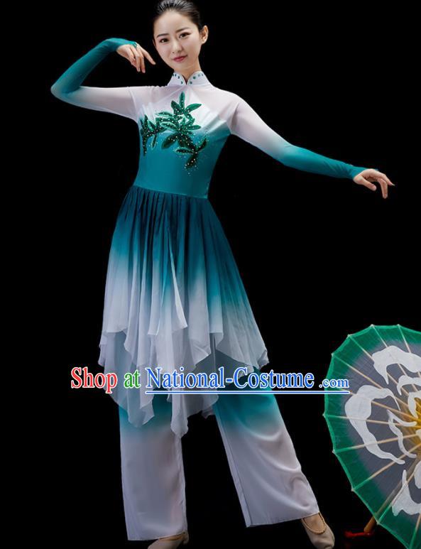 Chinese Yangko Dance Garment Umbrella Dance Clothing Women Group Dance Costume Folk Dance Blue Outfit