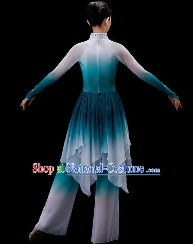 Chinese Yangko Dance Garment Umbrella Dance Clothing Women Group Dance Costume Folk Dance Blue Outfit