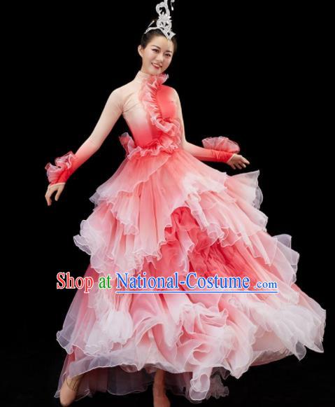 Chinese Modern Dance Pink Dress Flower Dance Garment Opening Dance Clothing Women Group Dance Costume