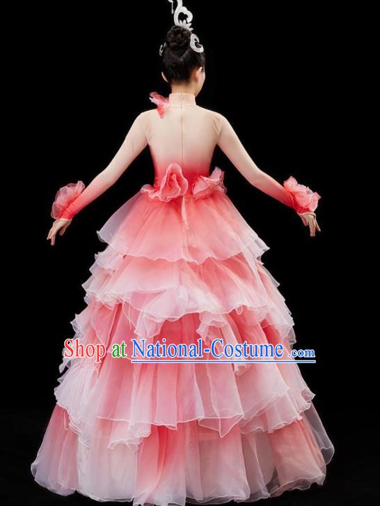 Chinese Modern Dance Pink Dress Flower Dance Garment Opening Dance Clothing Women Group Dance Costume