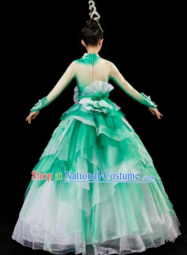 Chinese Women Group Dance Costume Modern Dance Green Dress Flower Dance Garment Opening Dance Clothing