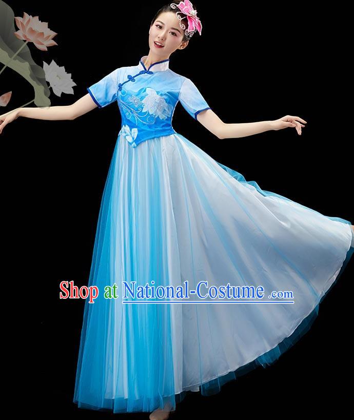 Chinese Classical Dance Clothing Women Chorus Group Costume Modern Dance Blue Dress Umbrella Dance Garment