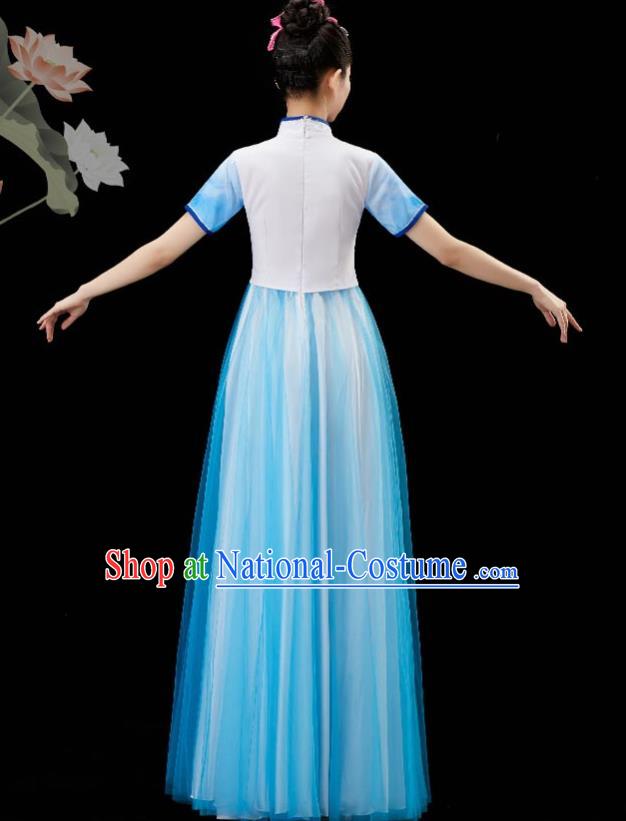 Chinese Classical Dance Clothing Women Chorus Group Costume Modern Dance Blue Dress Umbrella Dance Garment