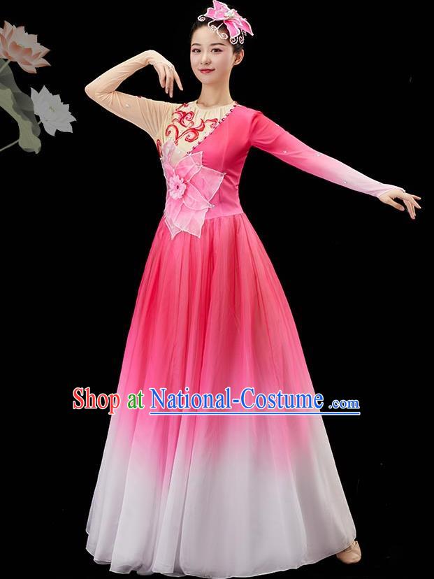 Chinese Jasmine Dance Pink Dress Umbrella Dance Garment Classical Dance Clothing Women Group Dance Costume