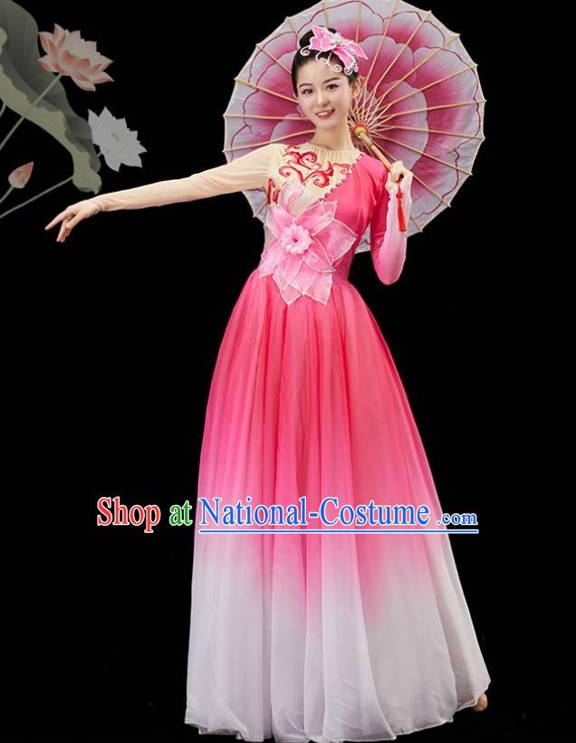 Chinese Jasmine Dance Pink Dress Umbrella Dance Garment Classical Dance Clothing Women Group Dance Costume