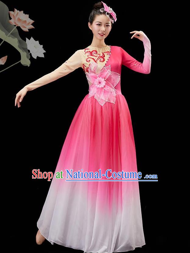 Chinese Jasmine Dance Pink Dress Umbrella Dance Garment Classical Dance Clothing Women Group Dance Costume