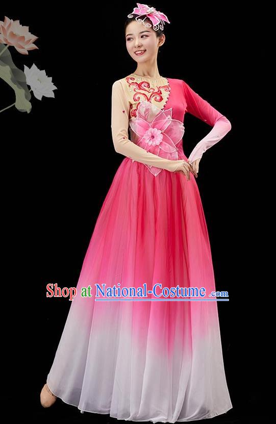 Chinese Jasmine Dance Pink Dress Umbrella Dance Garment Classical Dance Clothing Women Group Dance Costume