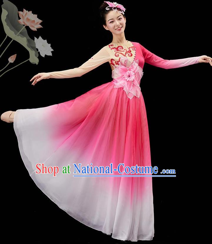 Chinese Jasmine Dance Pink Dress Umbrella Dance Garment Classical Dance Clothing Women Group Dance Costume