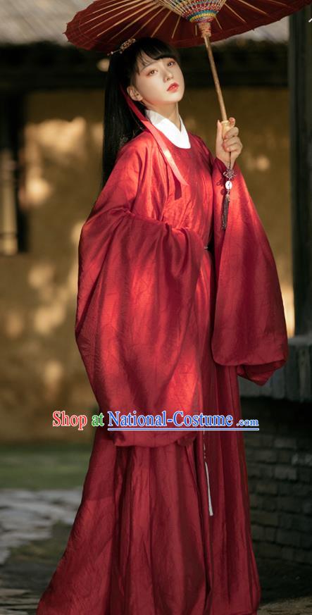 Chinese Traditional Red Hanfu Robe Ancient Swordswoman Historical Costumes Ming Dynasty Young Lady Clothing