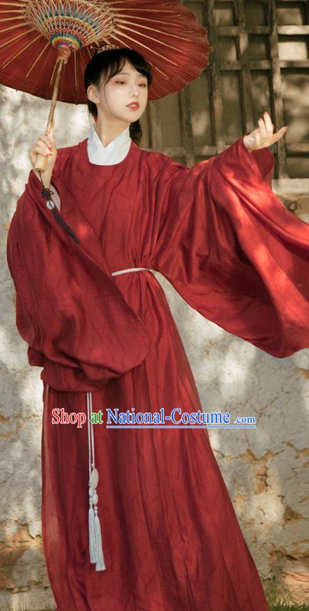 Chinese Traditional Red Hanfu Robe Ancient Swordswoman Historical Costumes Ming Dynasty Young Lady Clothing