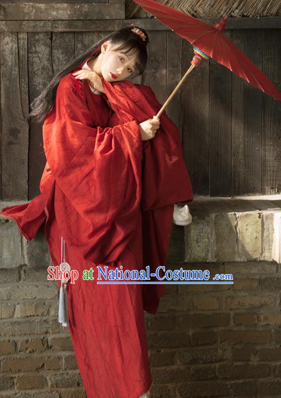 Chinese Traditional Red Hanfu Robe Ancient Swordswoman Historical Costumes Ming Dynasty Young Lady Clothing