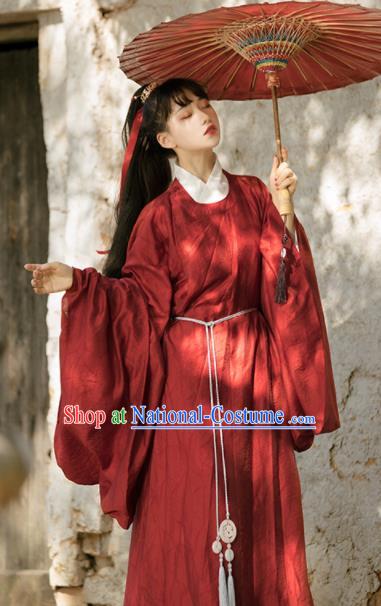 Chinese Traditional Red Hanfu Robe Ancient Swordswoman Historical Costumes Ming Dynasty Young Lady Clothing