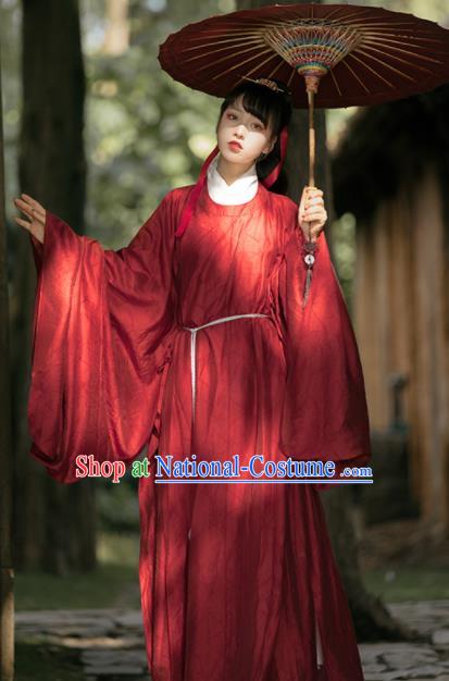 Chinese Traditional Red Hanfu Robe Ancient Swordswoman Historical Costumes Ming Dynasty Young Lady Clothing