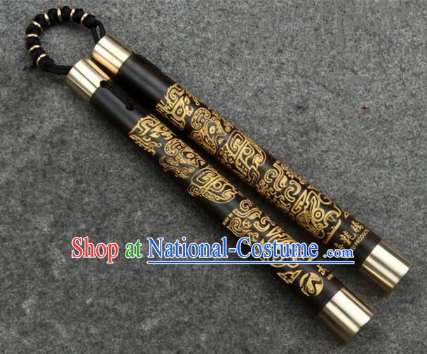 Handmade Kung Fu Carving Nunchaka Top Ebony Nunchakus Chinese Martial Arts Wood Nunchaku