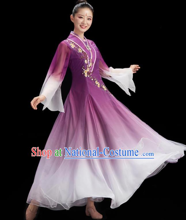 Chinese Classical Dance Garment Costume Umbrella Dance Purple Dress Women Group Dance Clothing Fan Dance Outfit