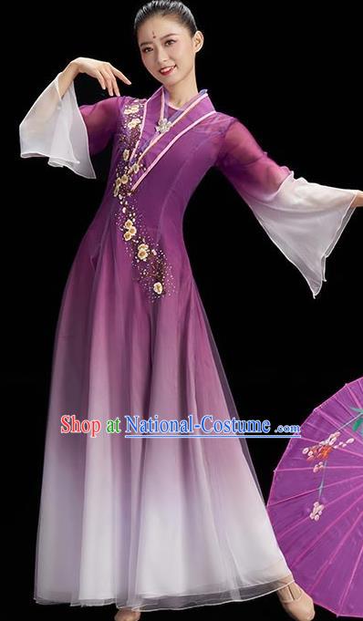 Chinese Classical Dance Garment Costume Umbrella Dance Purple Dress Women Group Dance Clothing Fan Dance Outfit