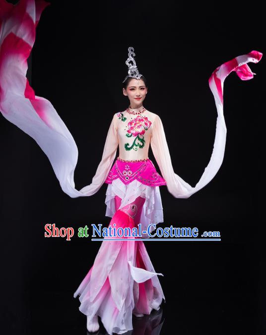 Chinese Stage Performance Megenta Outfit Classical Dance Clothing Water Sleeve Dance Garment Goddess Dance Costume