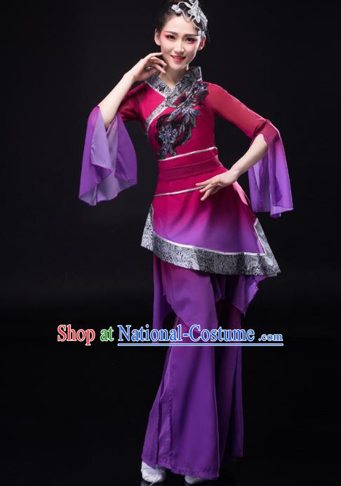 Chinese Folk Dance Costume Stage Performance Purple Outfit Yangko Dance Clothing Women Group Dance Dance Garments