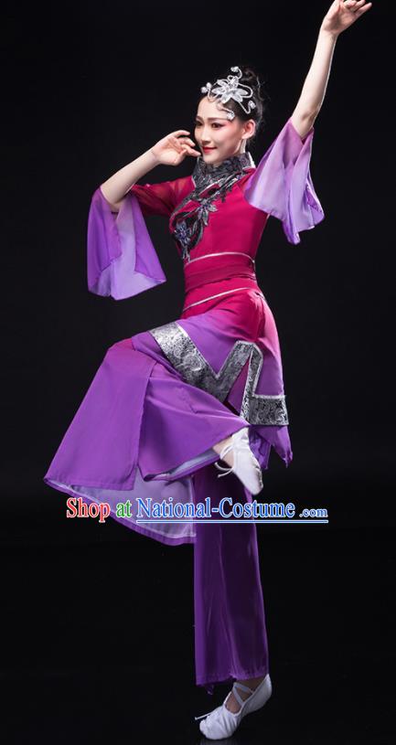 Chinese Folk Dance Costume Stage Performance Purple Outfit Yangko Dance Clothing Women Group Dance Dance Garments