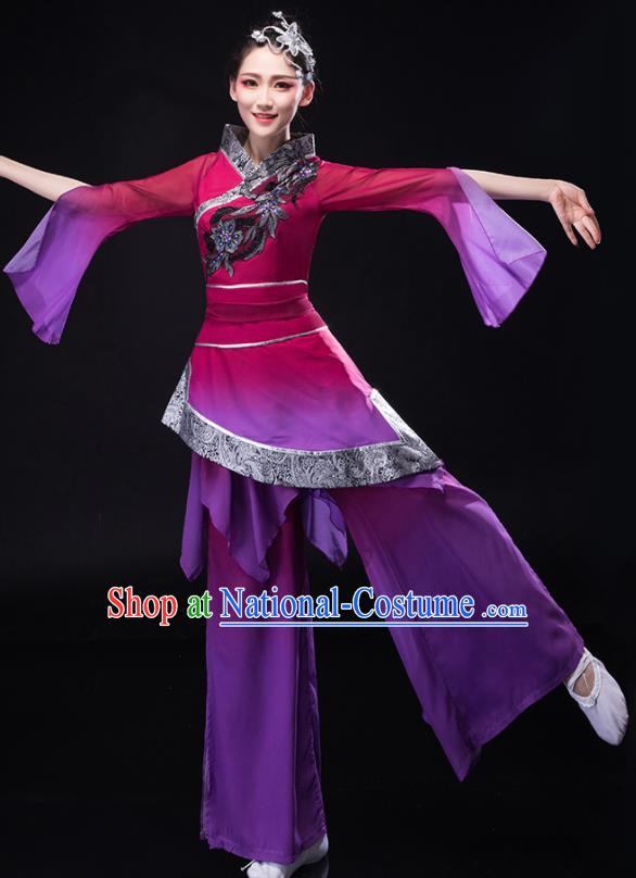 Chinese Folk Dance Costume Stage Performance Purple Outfit Yangko Dance Clothing Women Group Dance Dance Garments