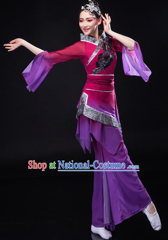 Chinese Folk Dance Costume Stage Performance Purple Outfit Yangko Dance Clothing Women Group Dance Dance Garments