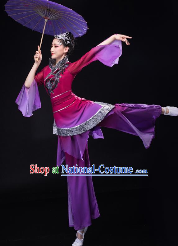 Chinese Folk Dance Costume Stage Performance Purple Outfit Yangko Dance Clothing Women Group Dance Dance Garments