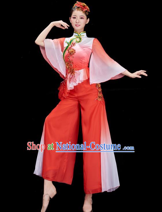 Chinese Women Group Dance Dance Garments Folk Dance Costume Stage Performance Red Outfit Jiaozhou Yangko Dance Clothing