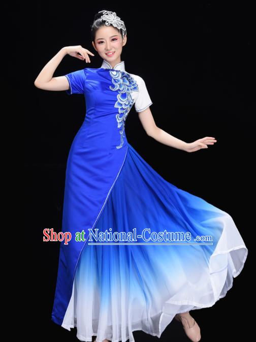 Chinese Stage Performance Royal Blue Dress Chorus Clothing Women Group Dance Garments Classical Dance Costume