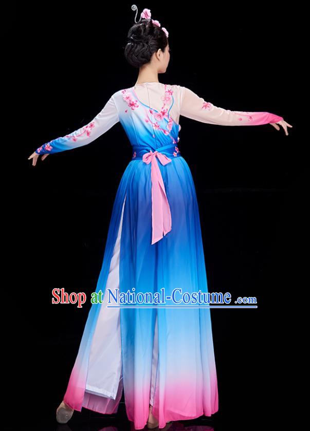 Chinese Women Group Dance Garments Classical Dance Costume Stage Performance Blue Dress Umbrella Dance Clothing